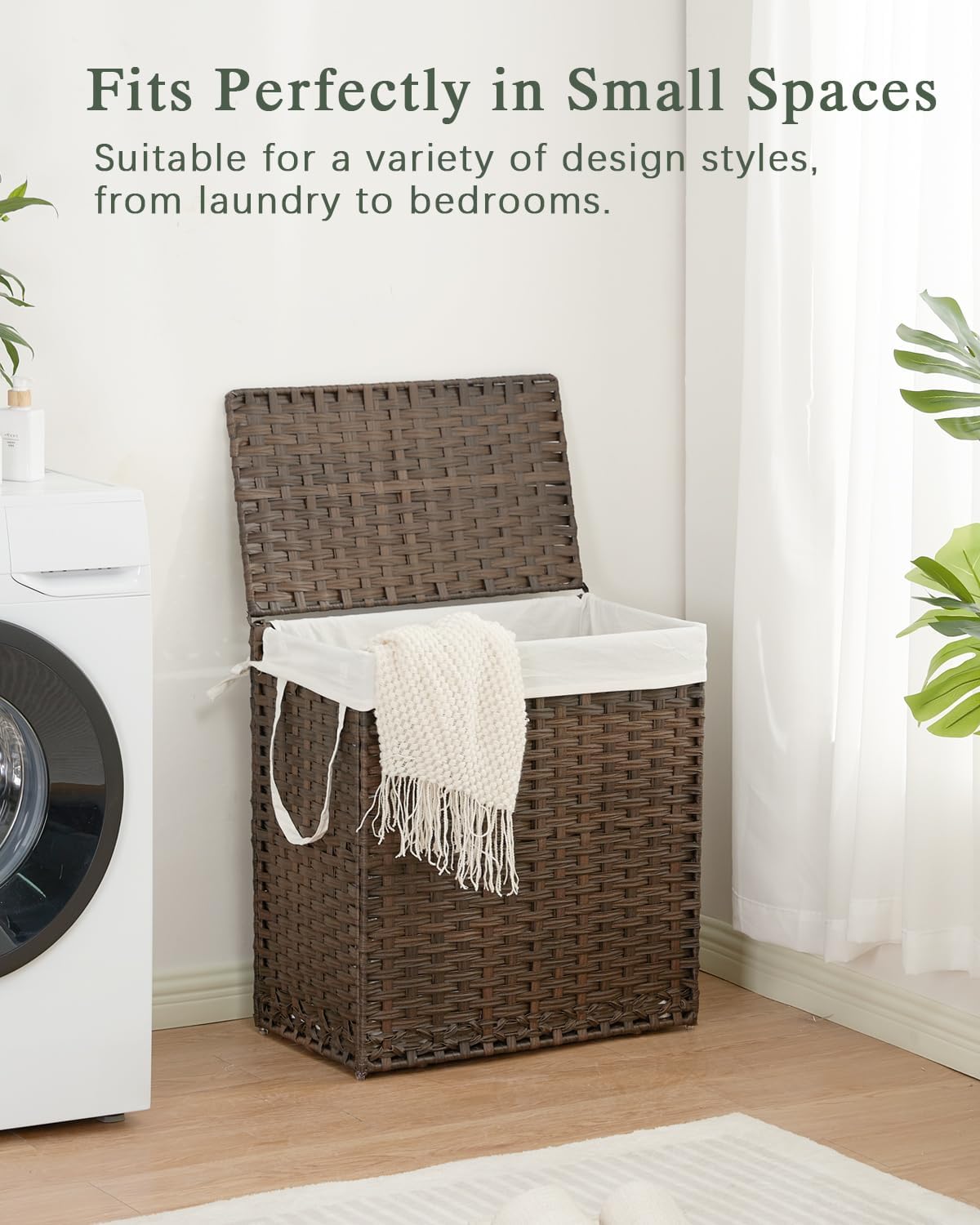SETVSON Laundry Hamper with Lid Wicker Laundry Basket 112L PE, Brown