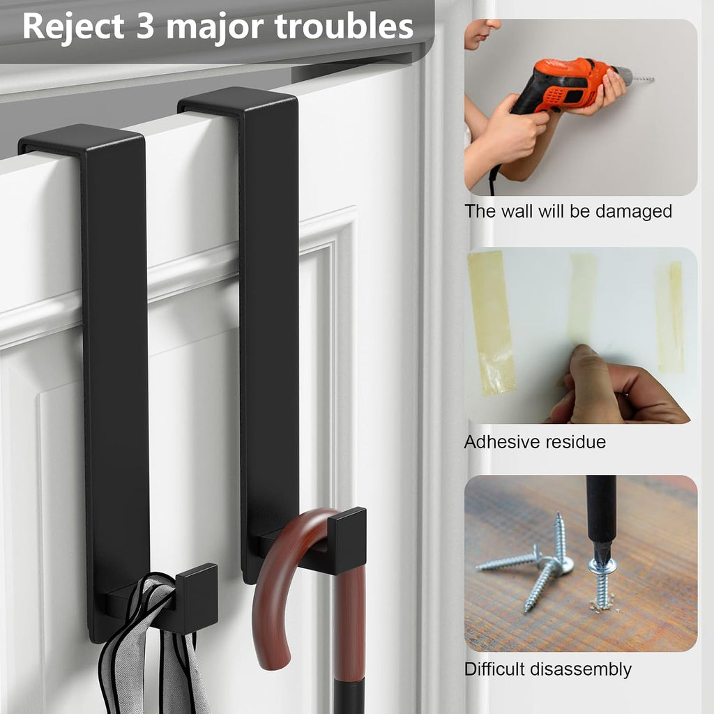 PMMASTO 10 Inch Hooks for 1-3/4 Inch Doors, Black- 2 Pack, L Shape