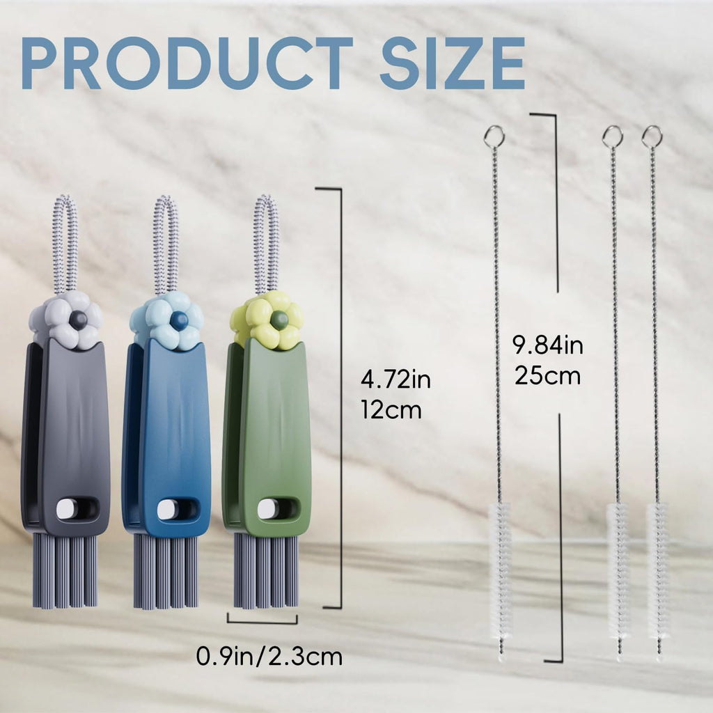 6 Pack Cup Lid Cleaning Brush Set with 3 Straws, Multifunctional Bottle Brush, Cup Lid Gap Cleaner, Durable Bristle Crevice Cleaning Brush,Flat End Brushes
