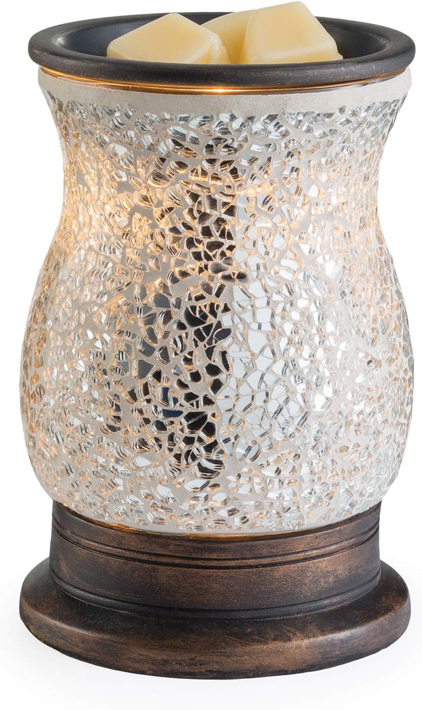 Candle Warmers ETC. Illumination Fragrance Warmer- Light-Up Warmer for Warming Scented Candle Wax Melts and Tarts or to Freshen Room, Reflection Mosaic Silver Glass