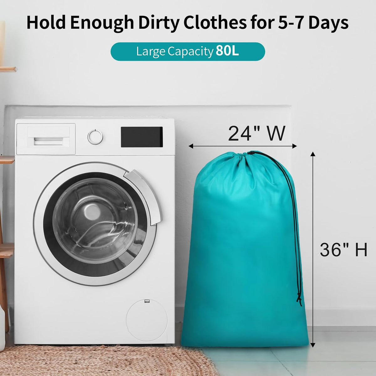 Travel Laundry Bags 2 Pack - Dirty Clothes Travel Bag for Cruise, 24x36 in