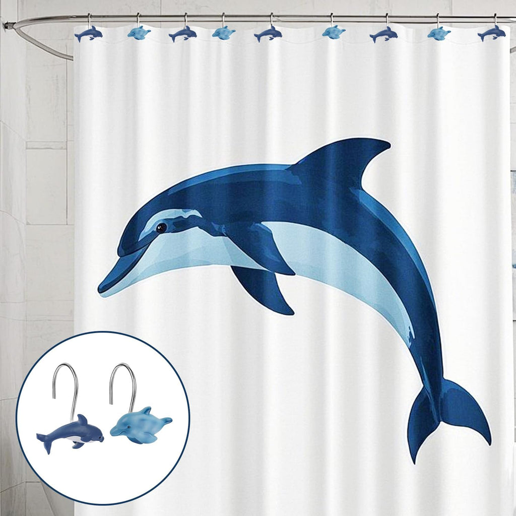 12 PCS Dolphins Shower Curtain Hooks Nautical Shower Curtain Hooks Shower Curtain Rings Rust Proof Beach Theme Bathroom Decor for Bathroom Bedroom Baby Living Room, Kids Bathroom Decor