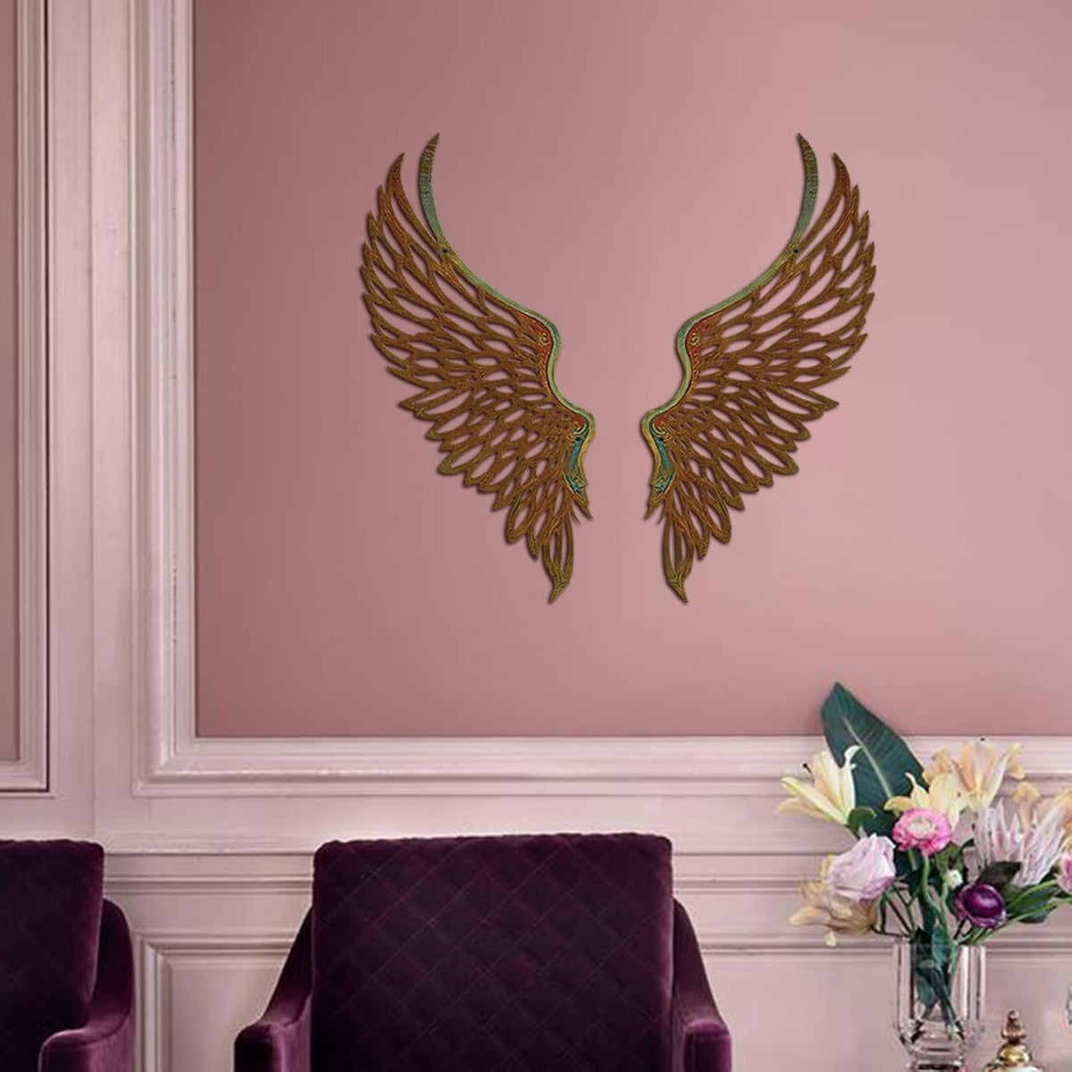 DUOOLN Angel Wings Metal Wall Decor Art, Abstract Butterfly Sculpture-Gold