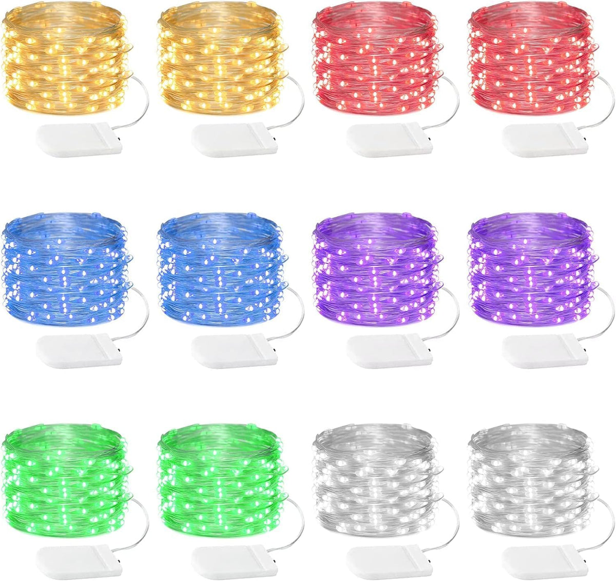 24 Pack Fairy Lights Battery Operated, 7FT 20LED Waterproof Silver Wire Christmas Lights Outdoor, Firefly Mini String for Bedroom Party Birthday Wedding Indoor Decorations