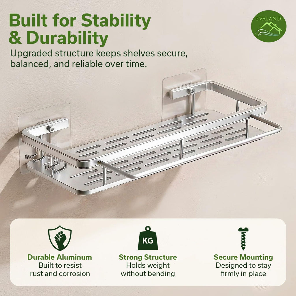EVALAND Self Adhesive Shower Caddy Organizer 2-Pack No-Drill Storage