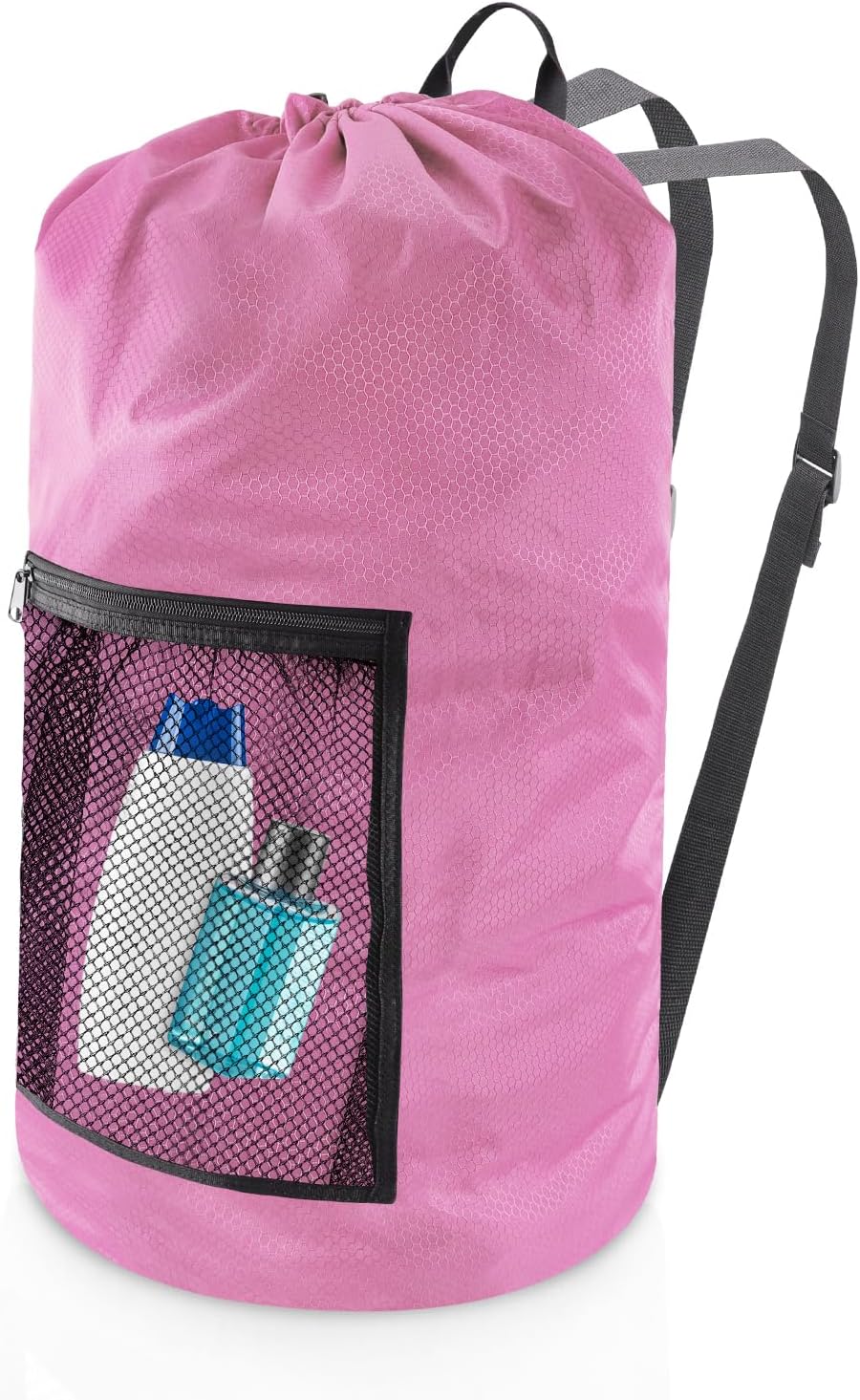 Olosar Laundry Bag Backpack, Extra Large Travel Laundry Bag with Mesh Pocket & Adjustable Shoulder Straps,Dirty Clothes Travel Bag for College Students Dorm,Apartment(Pink)