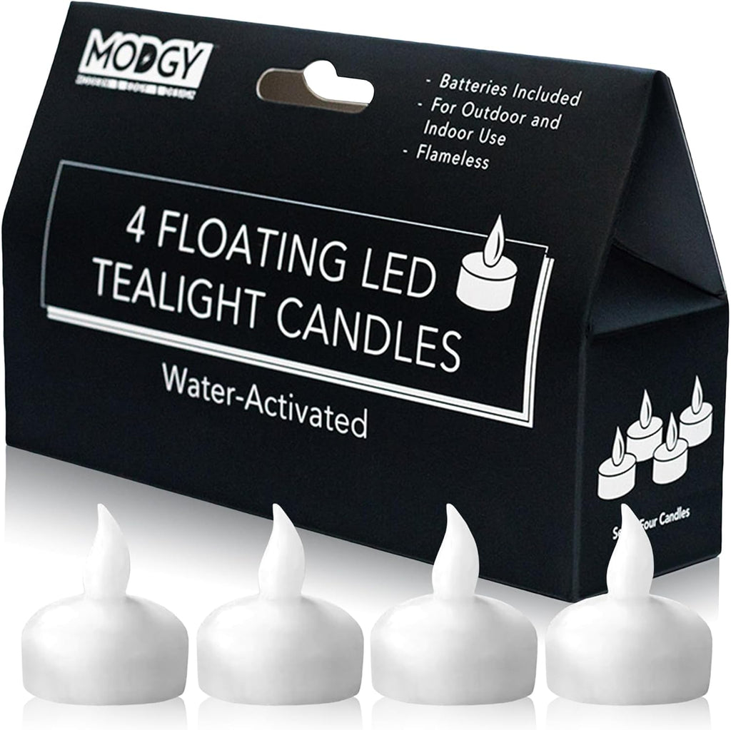 MODGY LED Floating Tealight Candles Flameless Battery Operated Flickering Light Candle, Water-Activated, White, Set of 4