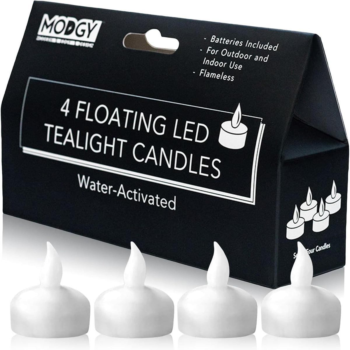 MODGY LED Floating Tealight Candles Flameless Battery Operated Flickering Light Candle, Water-Activated, White, Set of 4