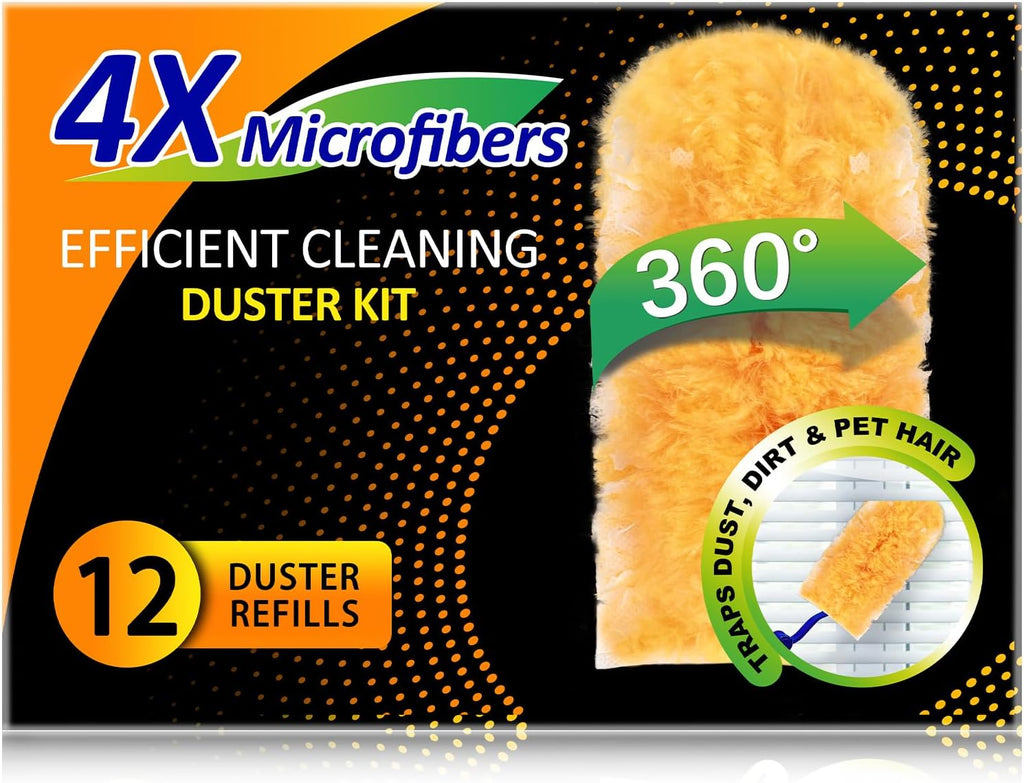 Heavy Duty Multi Surface 360°Heavy Duty 12 Duster Refills & 1 Handle, Compatible with Swiffer Dusters，Disposable Dusters for Cleaning