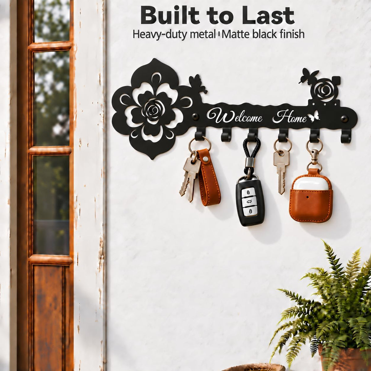Deveosa Cute Small Metal Black Modern Entryway Hanging Key Hanger Rack Ring Keychain Holder On Wall Art Mount for Home Decor House Decorative Hooks