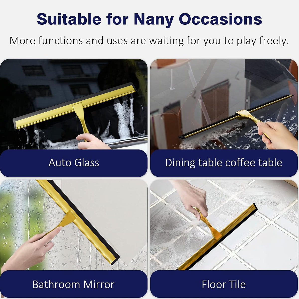 TOOVEM 12 Inch Shower Squeegee for Glass Doors, Window, Bathroom (Gold)