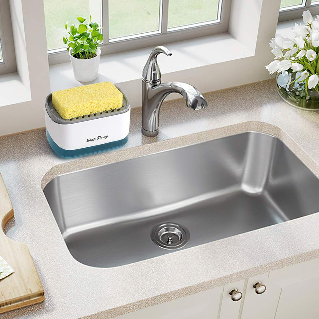 Kitchen Dish Soap Dispenser with Sponge Holder, 2-in-1 Countertop Soap Pump Dispenser, for Kitchen Sink Dishwashing Soap Dispenser - 12.5 Ounces