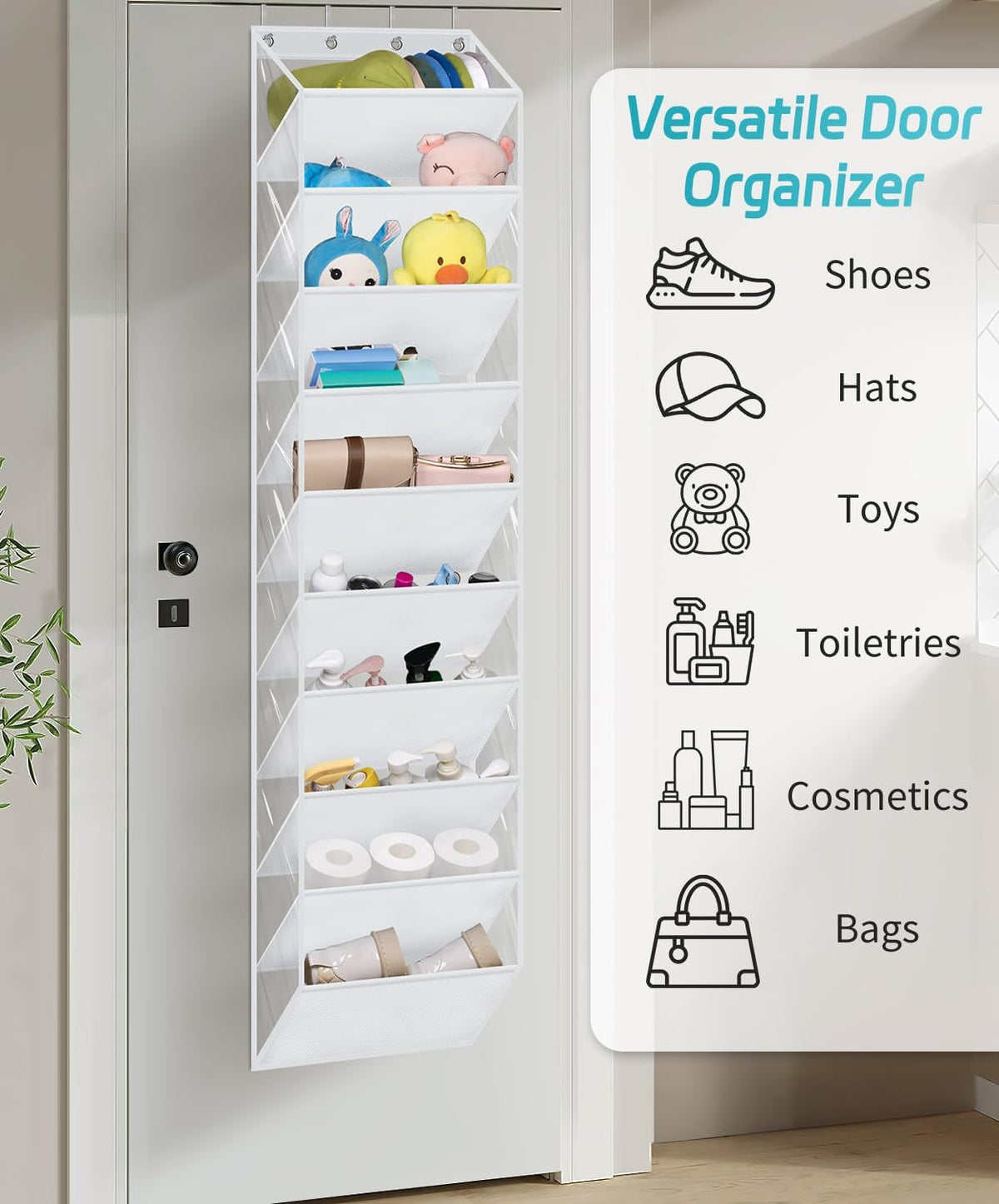 AOODA 10 Tier Clear Over the Door Shoe Organizer Storage, Deep Pockets Large Hanging Shoe Rack for Closet Door, Fit 20 Pairs Sneaker Holder Hanger for Boots (White)