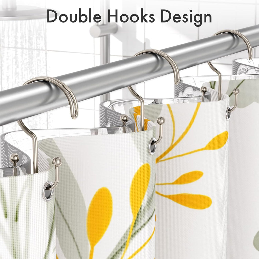 Bathway Nickel Shower Curtain Hooks Ring, 12 Pcs Double Sided Shower Hooks, Rust Proof Metal Shower Hooks for Bathroom, Anti-Drop Shower Rings for Shower Curtain & Liners