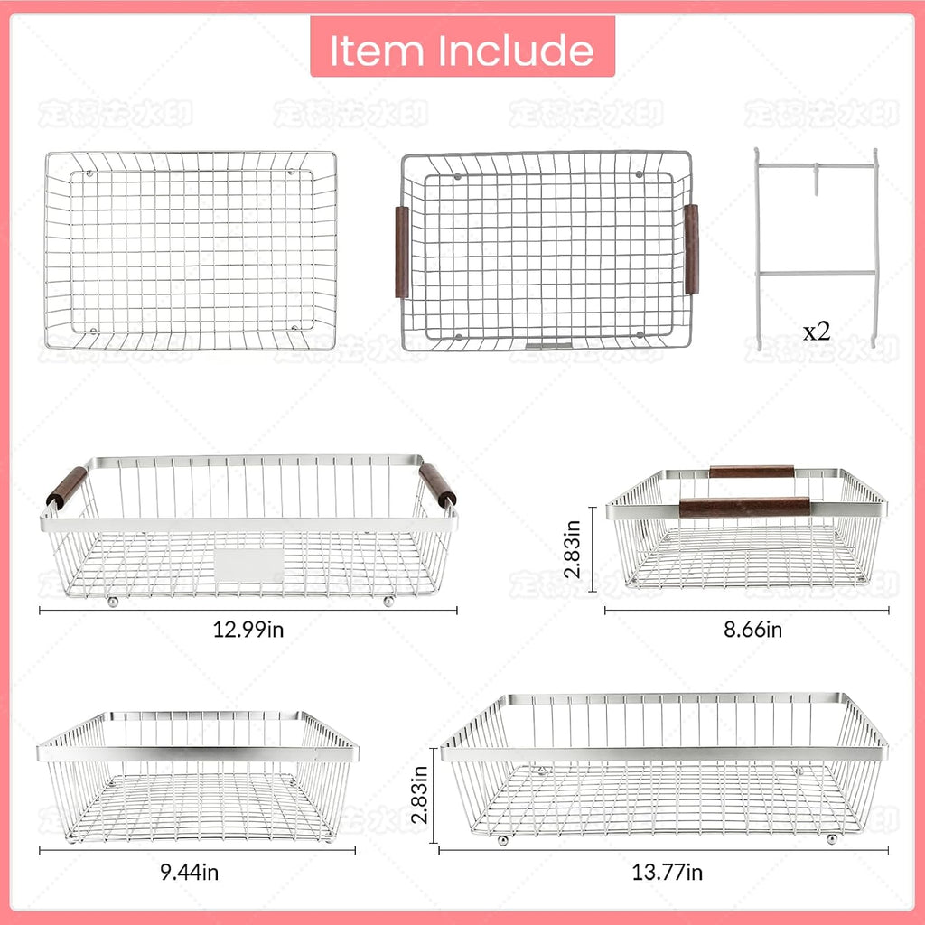 2-Tier Stackable Wire Basket with 2 Banana Hooks, Pantry Organizer for Kitchen Countertops, Cabinets & Under-Sink Spaces; Ideal for Storing Snacks, Fruits, Veggies, Onions, Potatoes, & More,Chrome