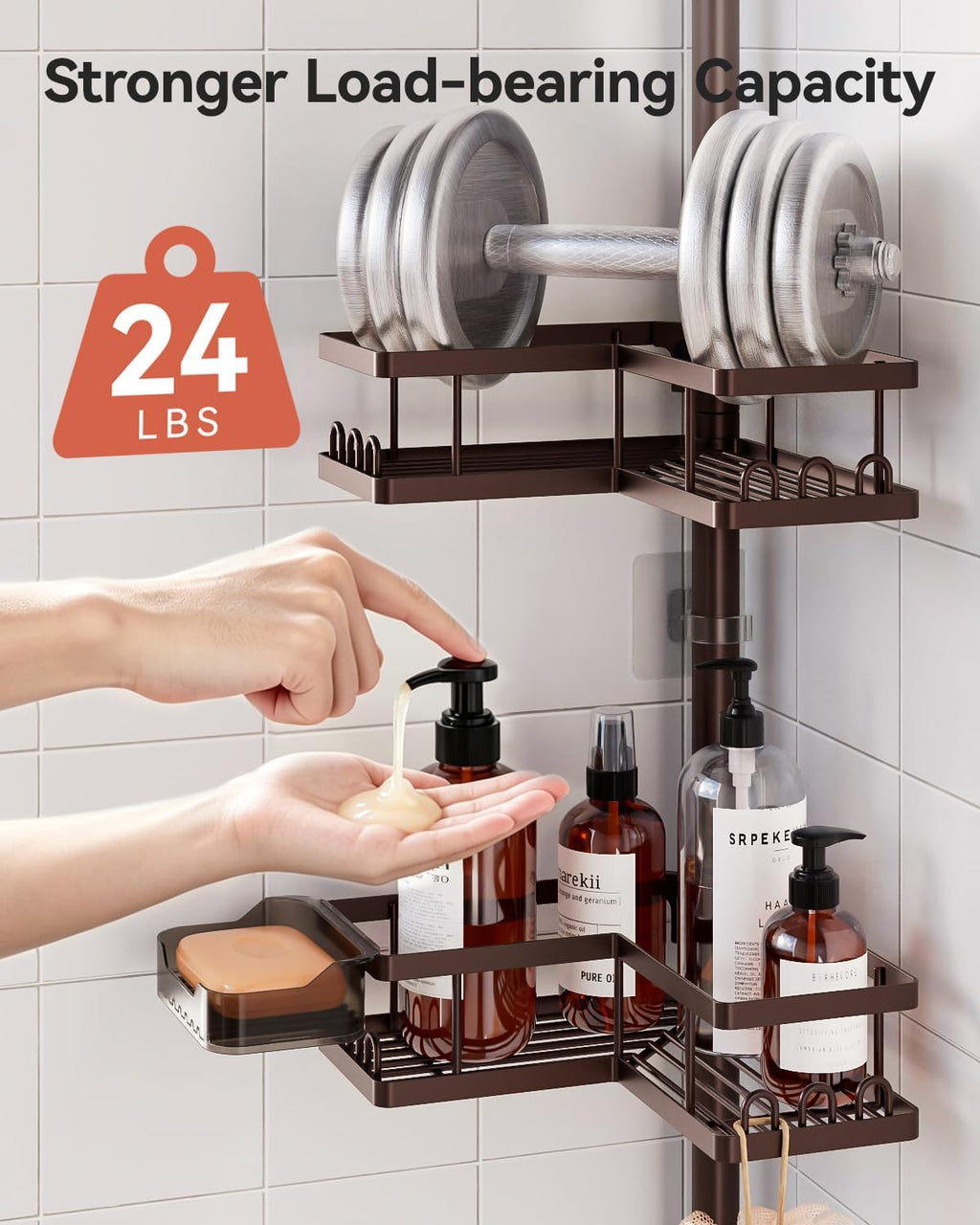 YASONIC Corner Shower Caddy Tension Pole, Adjustable Shower Shelves, Rust-Resistant Shower Organizer, No-Drill 3-Step Installation, Bathroom Shelves for Renters & Family, Bronze