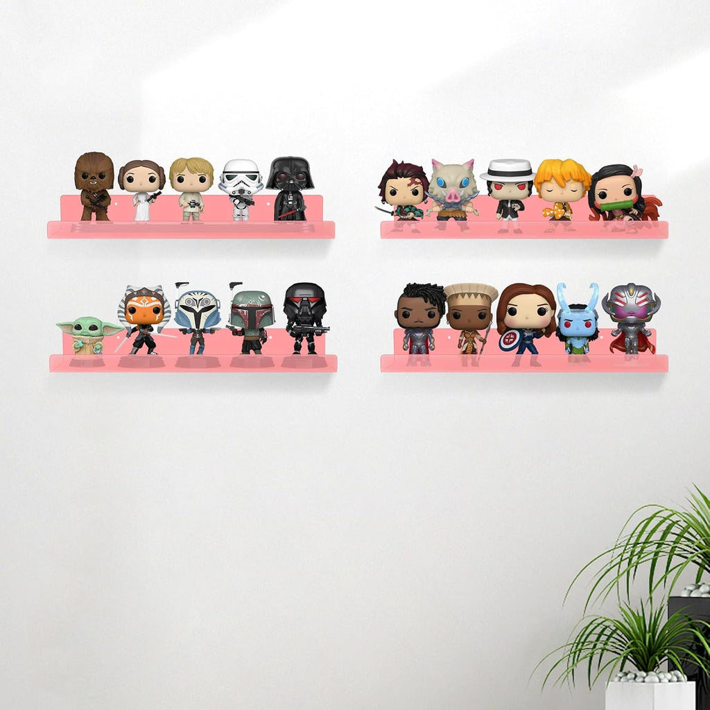 Dezzer 6 Pack Acrylic Shelves for Wall, 15" Acrylic Floating Shelves for Bathroom Bedroom, Invisible Bookshelf Wall Ledge Storage Shelf Books Perfume Toys Action Figure Display Shelves, Pink