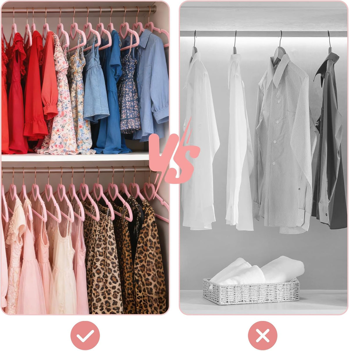 Coloch 50 Pack Pink Velvet Hangers for Kids, 12.8 in Non-Slip Baby Hangers with 20 Clips for Closet, Space-Saving Slim Felt Children Clothes Hanger for Nursery, Preteen, Coat, Dress, Shirt