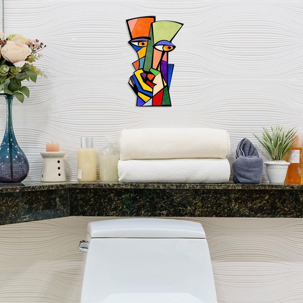 Kercan Colorful Metal Wall Art, 9.4 x 14.7 Inch Abstract Face Wall Decor, Quirky Funny Metal Wall Hanging, Vibrant Modern Art for Bathroom, Living Room, Bedroom, Apartment, Eclectic Home Decor
