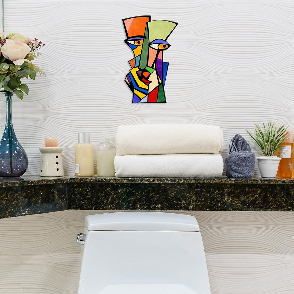 Kercan Colorful Metal Wall Art, 9.4 x 14.7 Inch Abstract Face Wall Decor, Quirky Funny Metal Wall Hanging, Vibrant Modern Art for Bathroom, Living Room, Bedroom, Apartment, Eclectic Home Decor