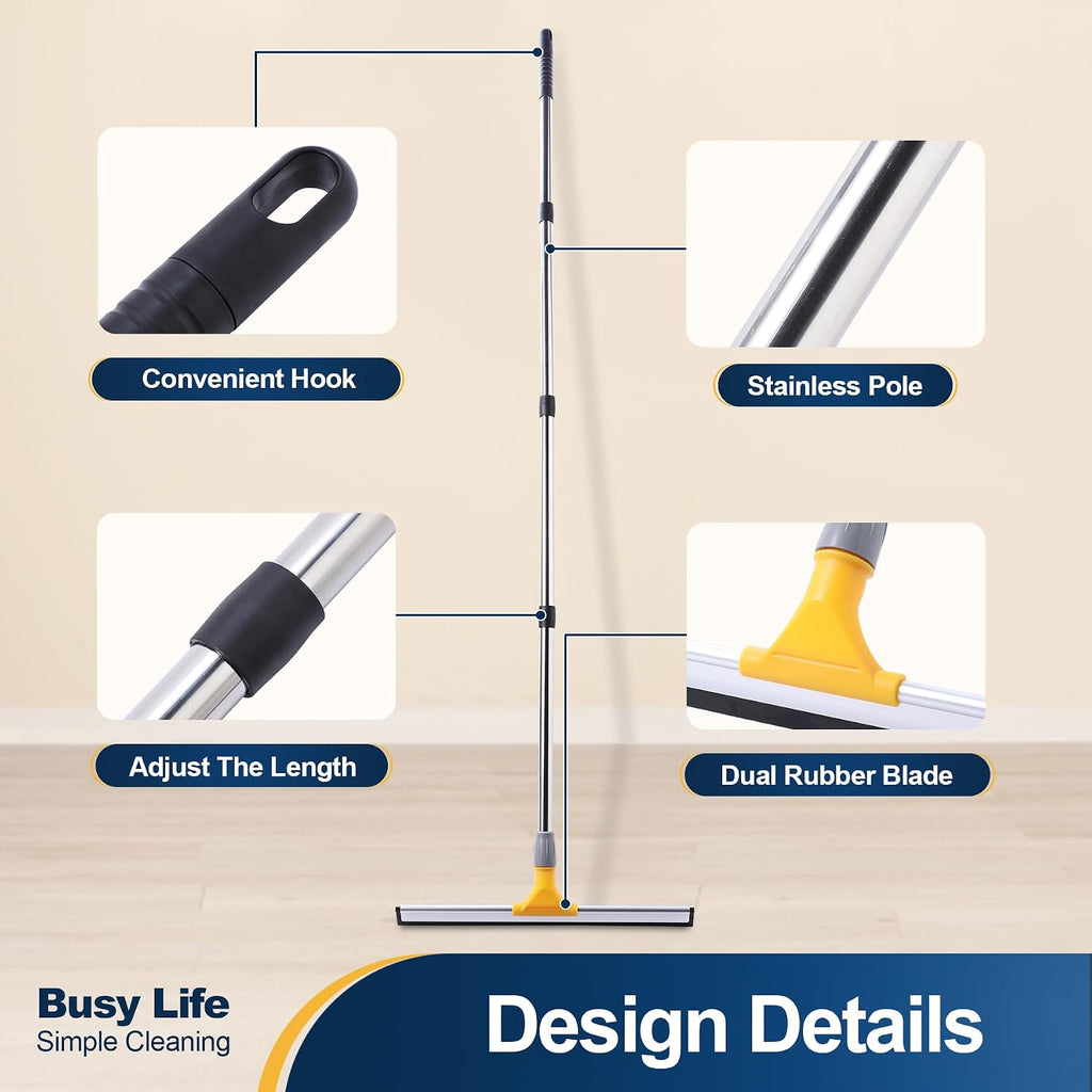 Yocada Rubber Floor Squeegee 17.7" TPR Blade Scrubber Broom 61.8inch Pole