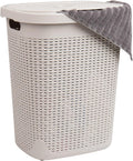 Mind Reader 50L Slim Laundry Hamper with Lid, Plastic, Ivory
