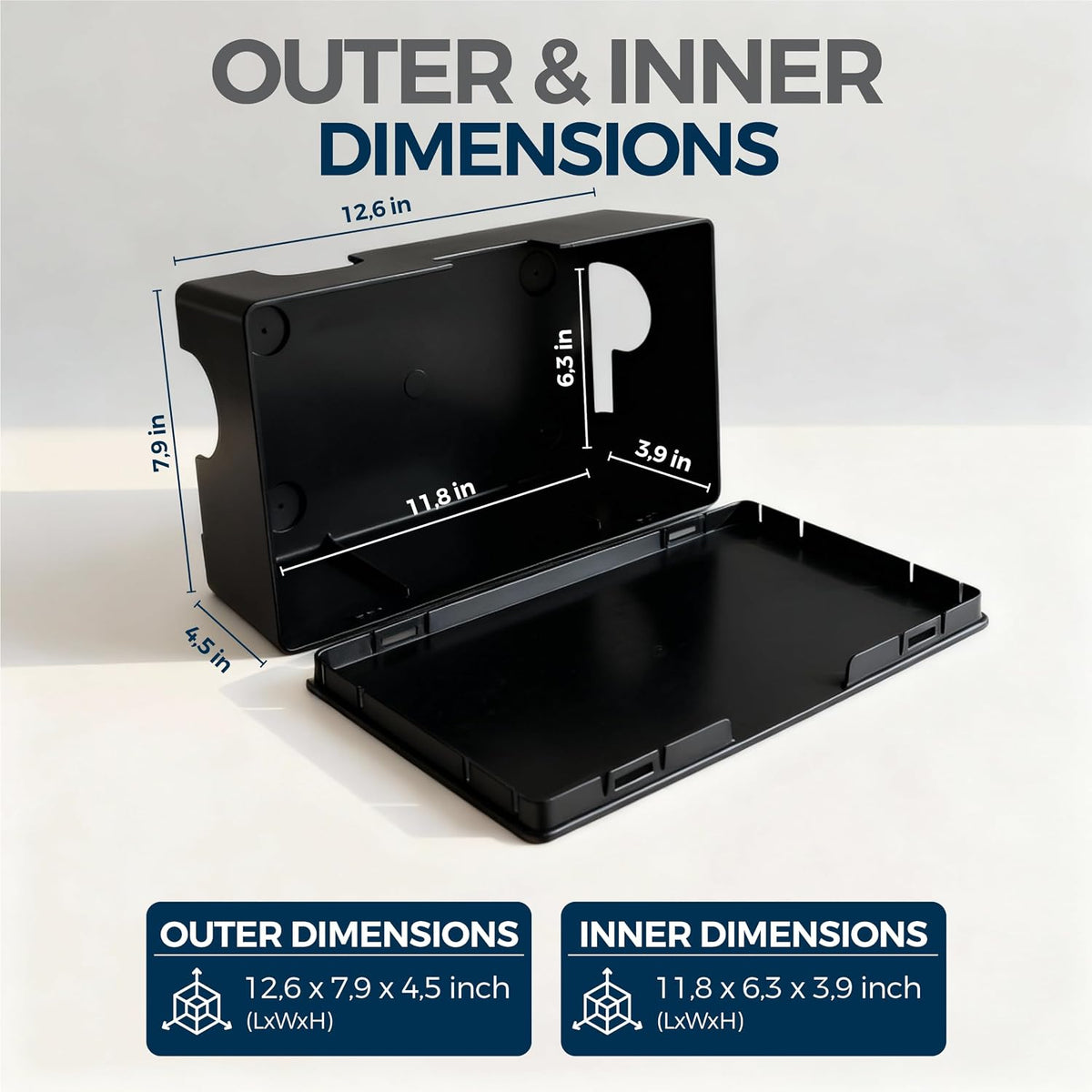 Cable Management Box ABS 12.6x7.9x4.5in, Black, Mounting Kit Included