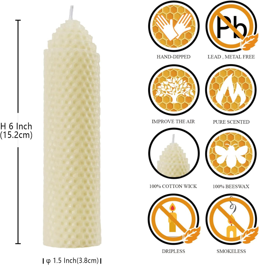 DEYBBY 1.5×6 inch Off White Natural Beeswax Pillar Candles Set of 6