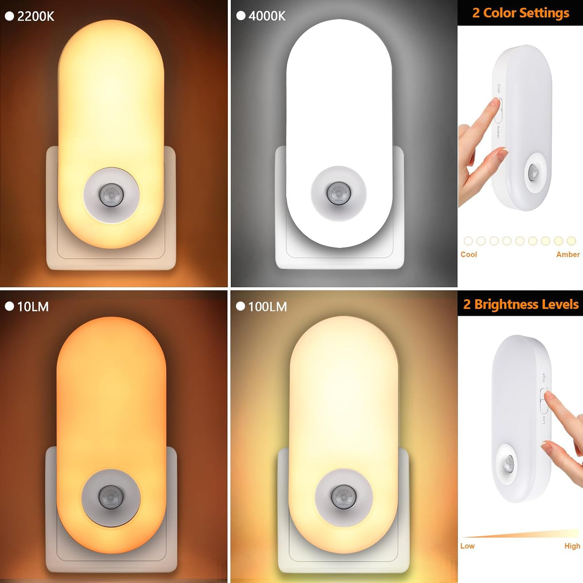 Dawnrise Bright Night Lights Plug into wall, Motion Sensor, CCT 2200K/4000K