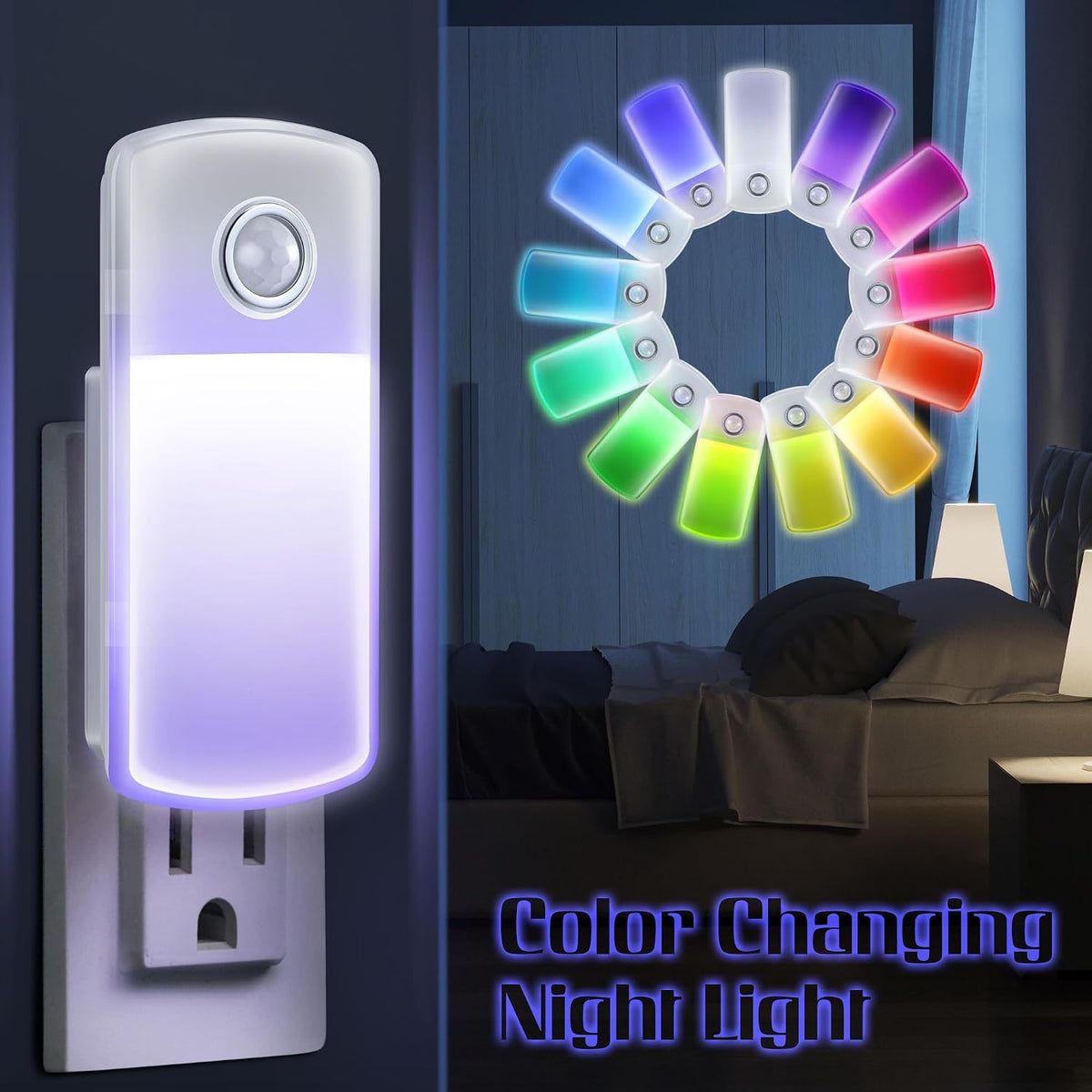 Enhon Emergency Power Failure 5-in-1 Multi Color LED Night Lights, 2 Pack