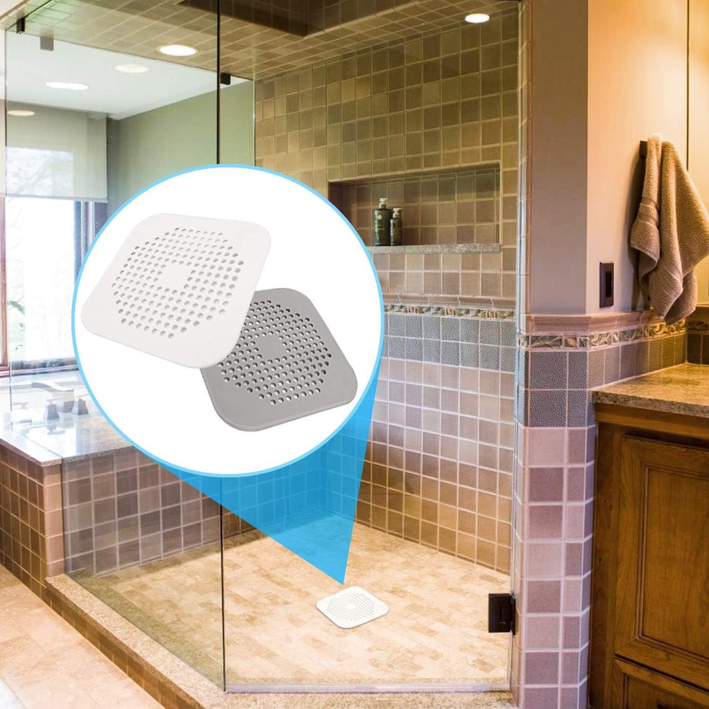 Square Drain Cover for Shower 5.7-inch TPR Drain Hair Catcher (Grey+White)
