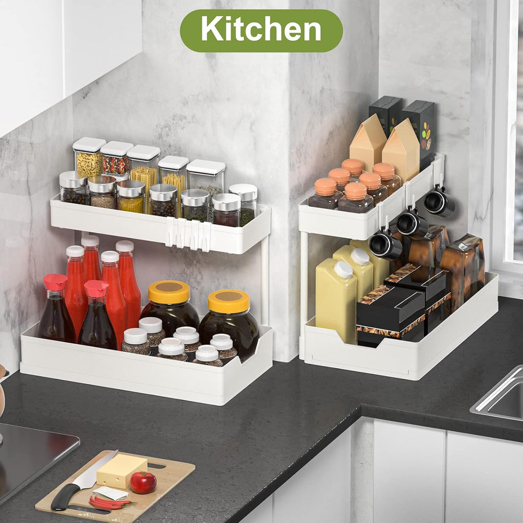L-Shape Under Sink Organizer Storage Kitchen White 2PC