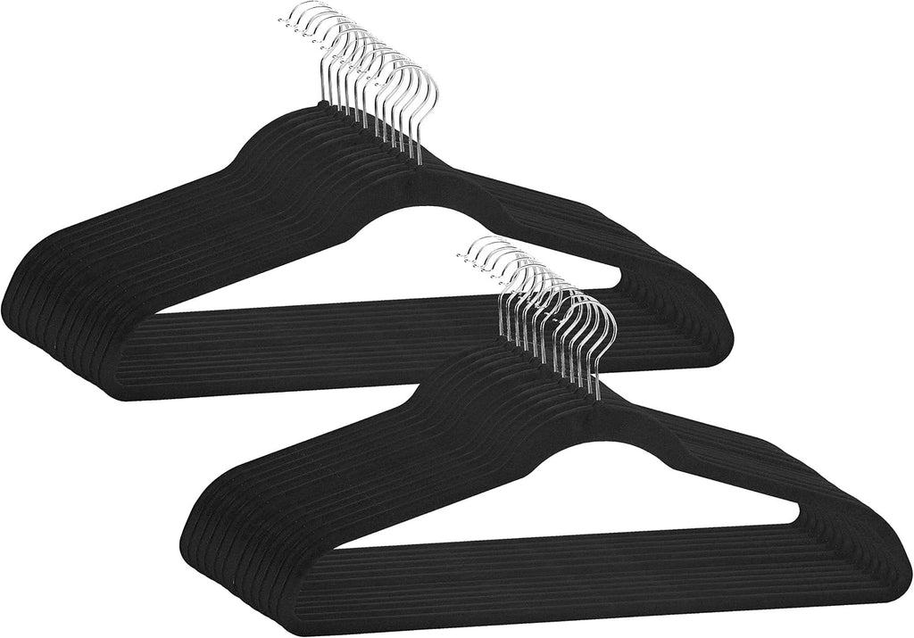 Simplify Extra Wide 21” Velvet Coat Hangers | 24 Pack | Slim Design | Heavy Duty | Holds 10 Pounds | Closet Organization | Shirt & Clothes | Black