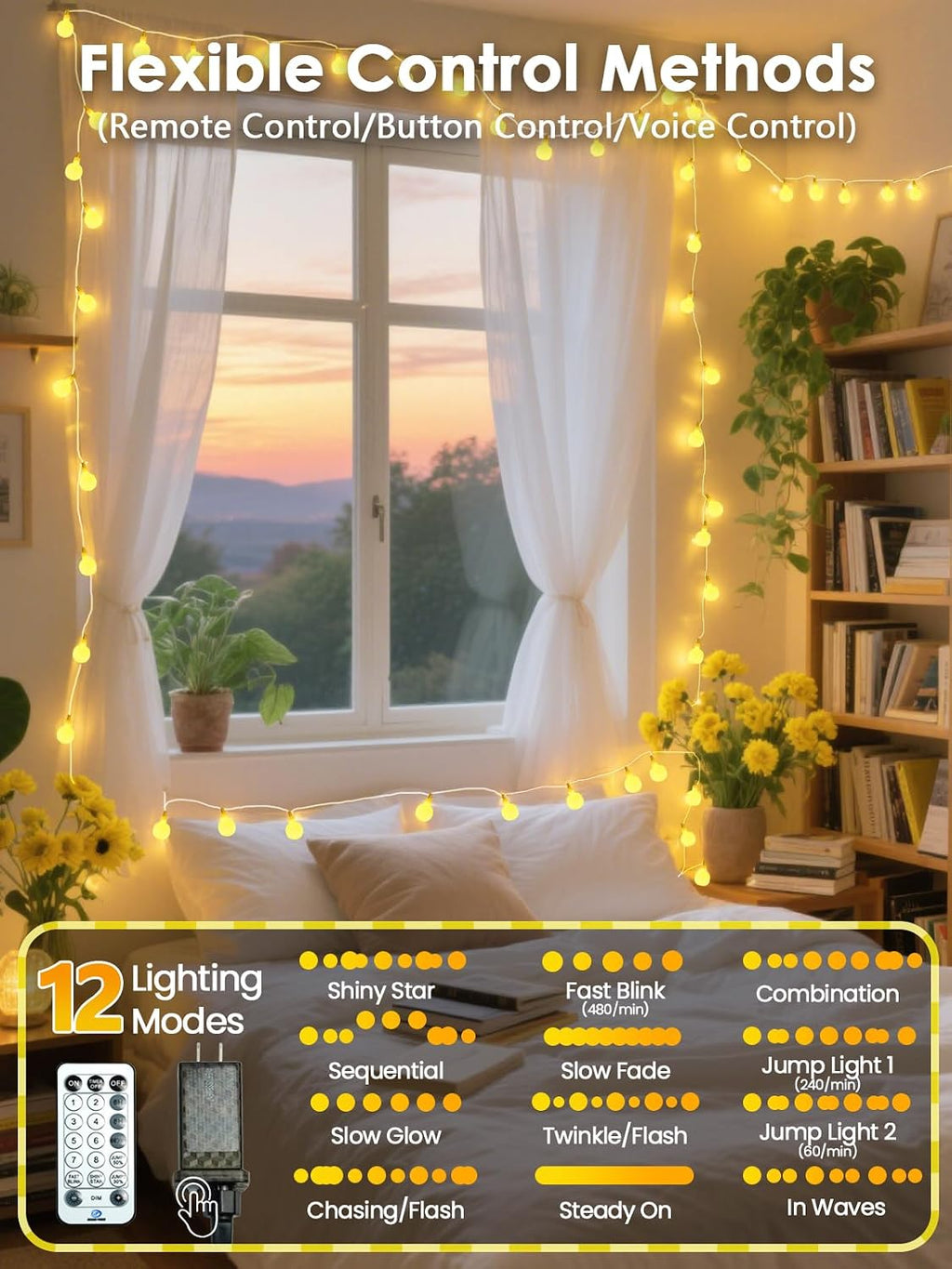 Connectable 43FT 100LED Globe String Lights Indoor, Smart Christmas Lights