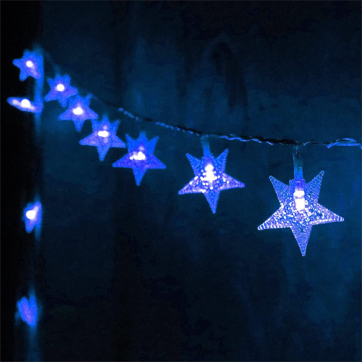 ITICdecor Blue Star String Lights Battery Operated 15 FT 30 LED