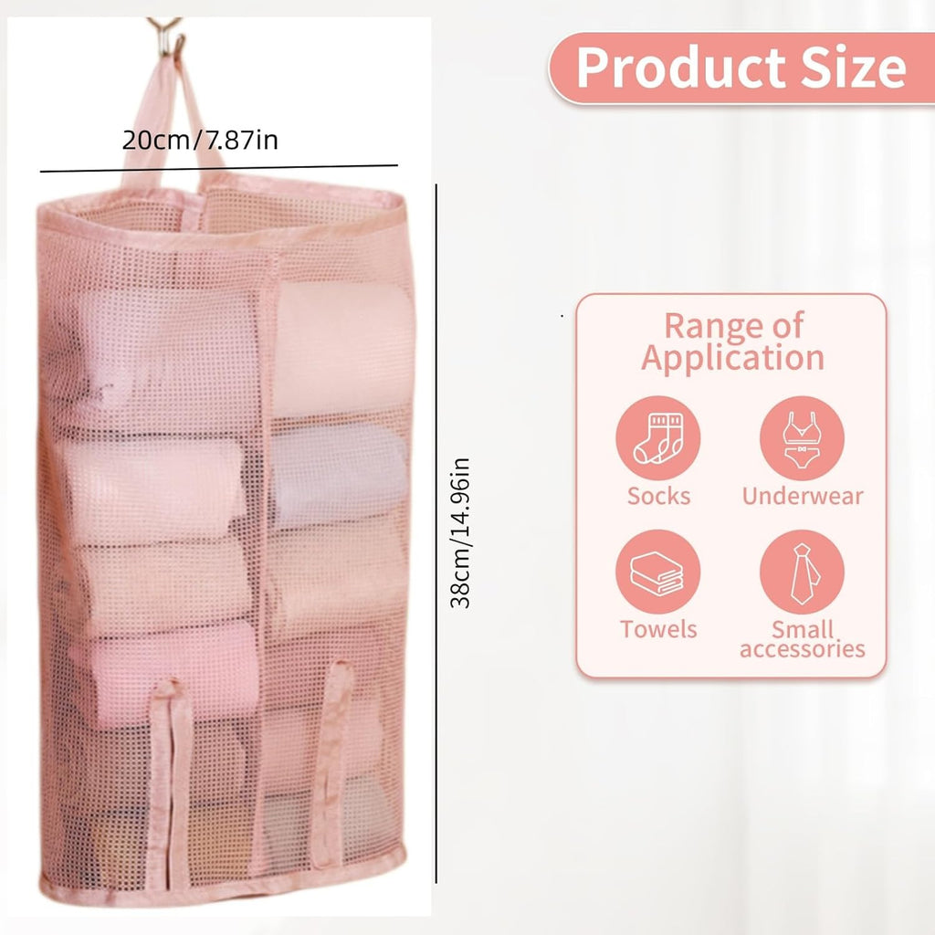Hanging Sock Storage Bag,Sock Underwear OrganizerWall Mount Multifunctional Bag,Saver Kitchen Storage Holder,Hanging Closet Organizer,for Storing Socks Ties Plastic Bag 3PCS (Pink)