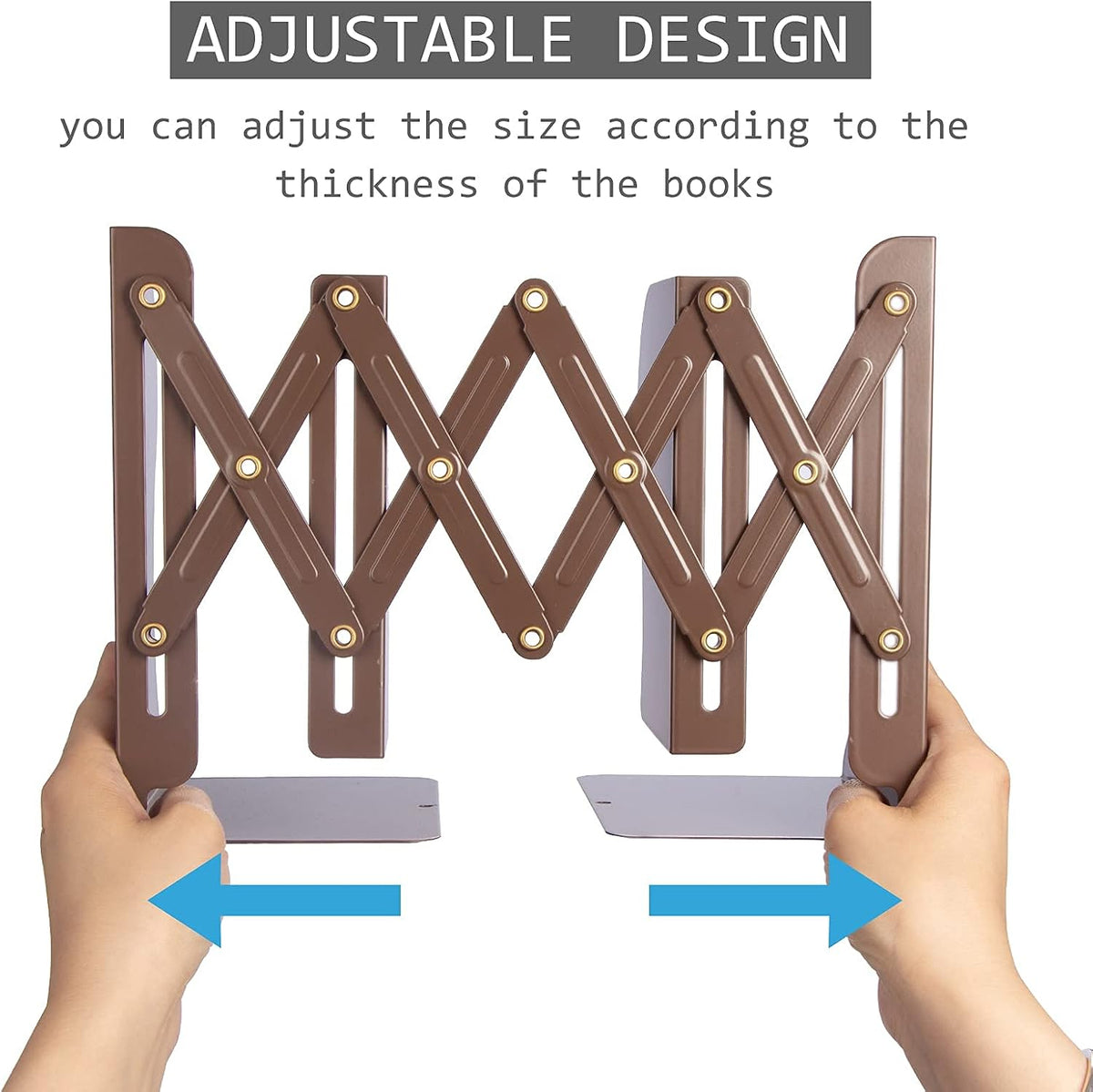 Aobopar Adjustable Metal Book Ends for Shelves Brown