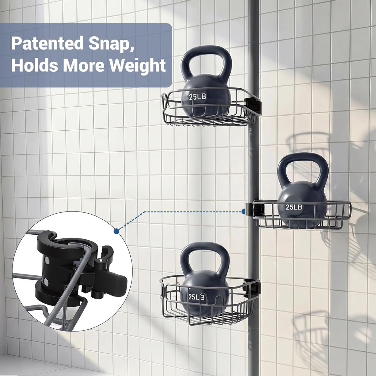 Standing Shower Caddy Corner, 4-Tier Adjustable Height Bathroom Organizer, 6-Section Pole, Sturdy Floor Standing Shelf for Shower – No Drilling, No Spring Tension (Gray)