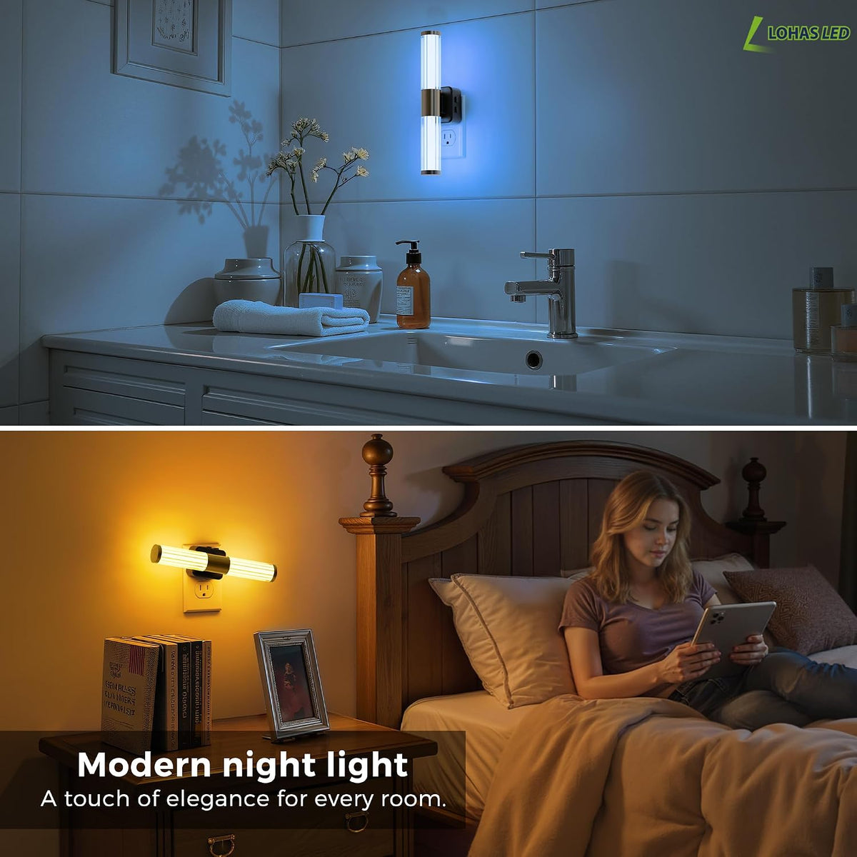 L LOHAS LED Rotating Night Light, Night Lights Plug into Wall, Light Sensor