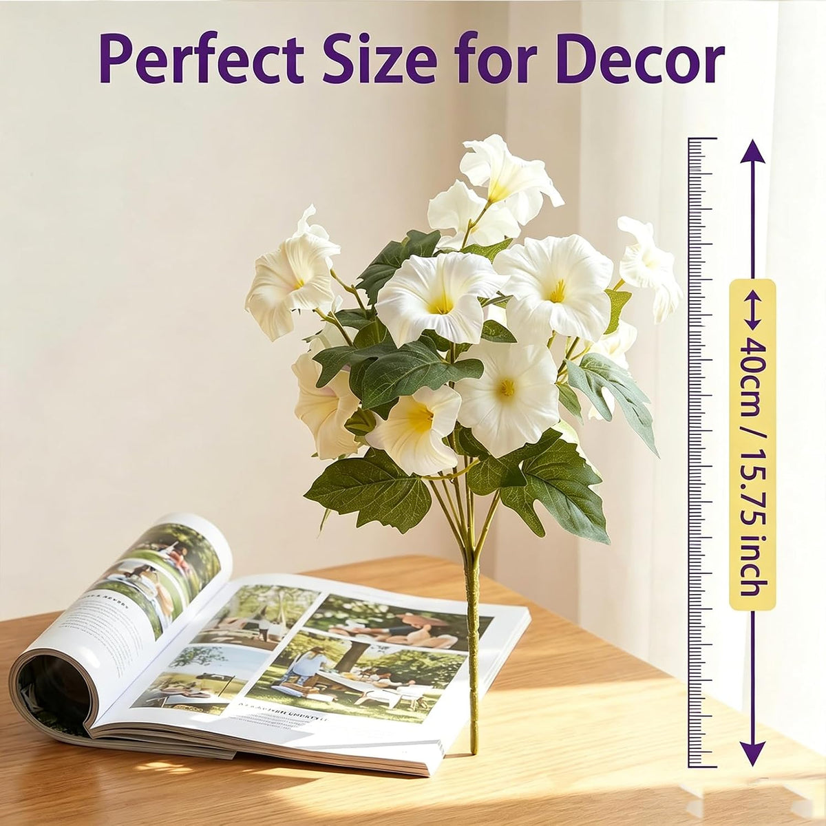 Artificial Flowers for Outdoors, Faux Petunias Spring Summer Decoration, Fake Flowers Plants UV Resistant Look Real Silk Flowers for Outside Planter Front Door Porch Patio Yard (White)