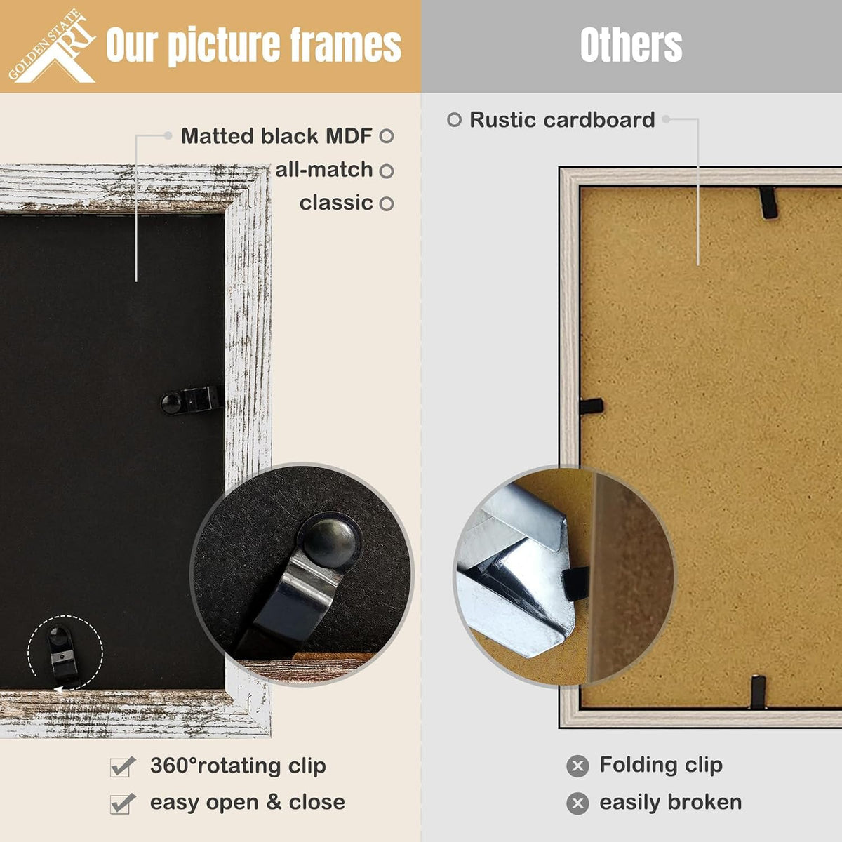 Golden State Art, 4x6 Triple Frame Distressed White- Real Glass, 1 Pack