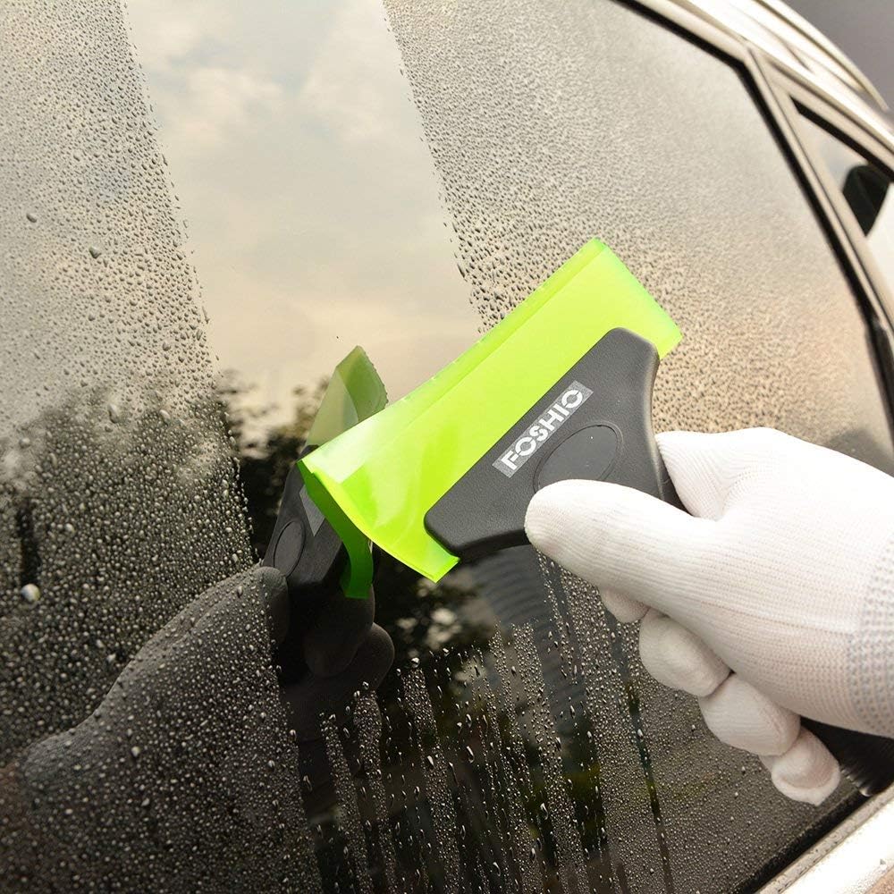 FOSHIO Squeegee Scraper Shower Mirror Glass Wiper Window Cleaner with 1 Extra Rubber Blade Non-Slip Handle for Auto Window Tint Tool Home