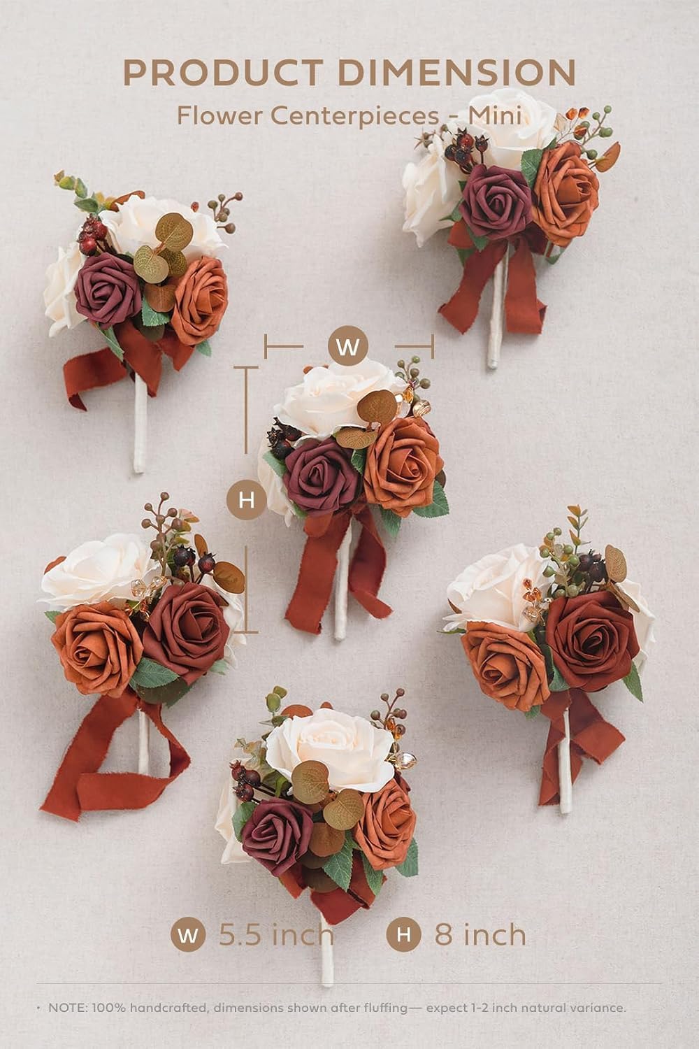 Ling's moment Terracotta 6 Pack Bridesmaid Bouquets Centerpieces 5.5"