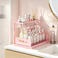 REALINN Pink Countertop Organizer, 2 Tier Vanity Shelf with Sliding Drawer