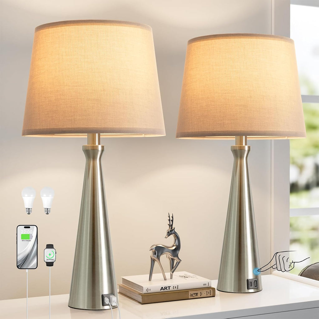 Seealle Touch Table Lamps for Living Room Set of 2（Grey Shade）