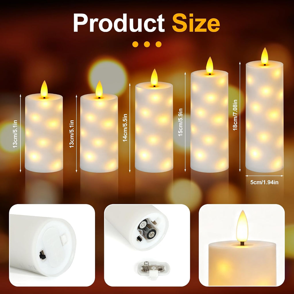 Flameless LED Candles 5 Pack with Timer Remote, Embedded Star String Lights, Battery Operated Flickering Candles for Home Wedding Bedroom Living Room and Festival Decorate