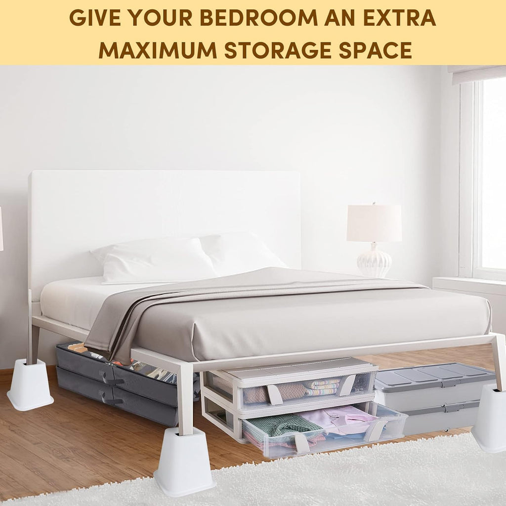 DEDU Bed Risers 6 Inch Heavy Duty 6 Pack, Furniture Risers for Sofas Oversized, Couch Risers with Non-Slip Pad Supports Up to 2200 Lbs for Bed, Desk, Chair (White)
