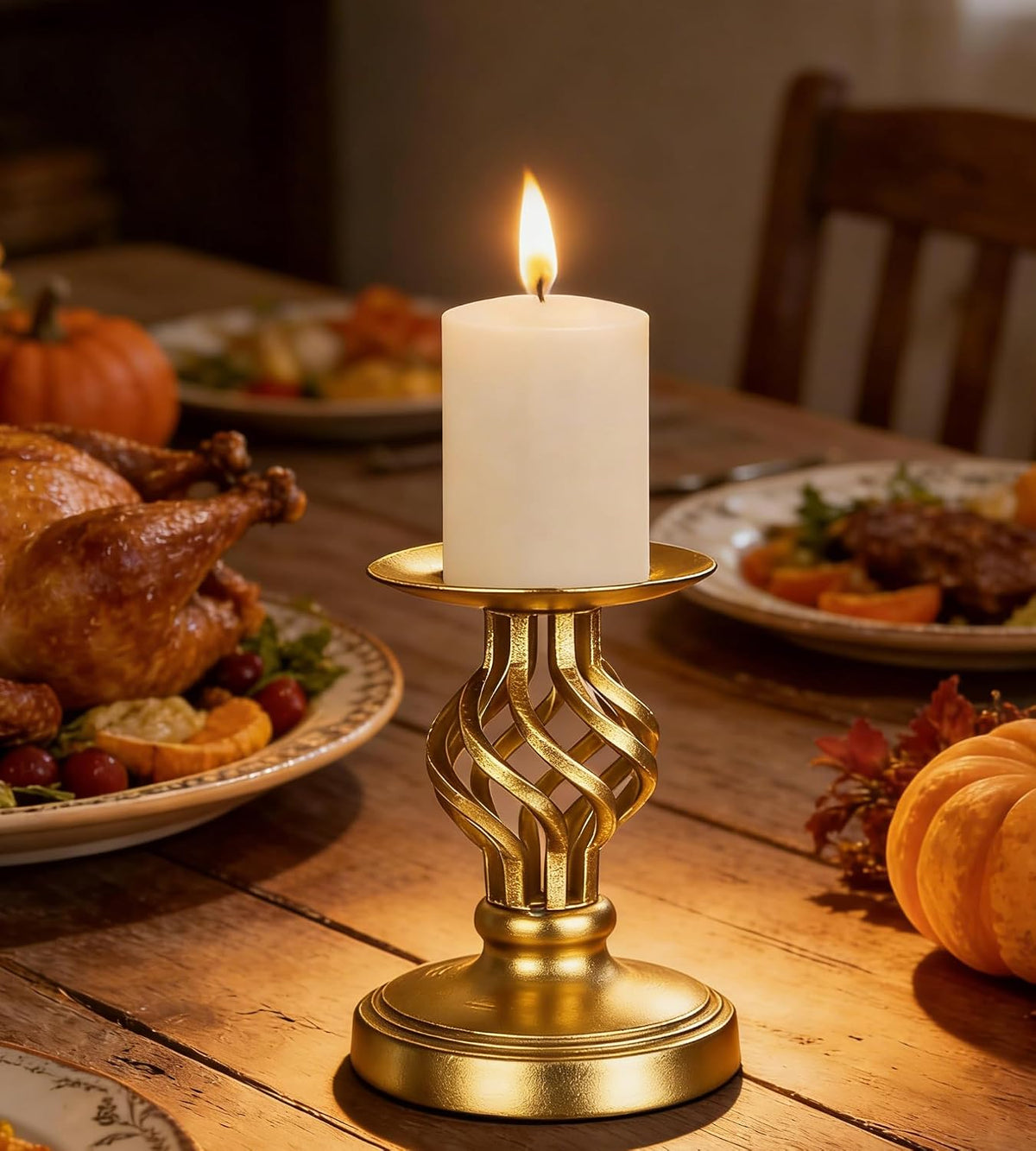 Vintage Metal Pillar Candle Holder for Table Decor