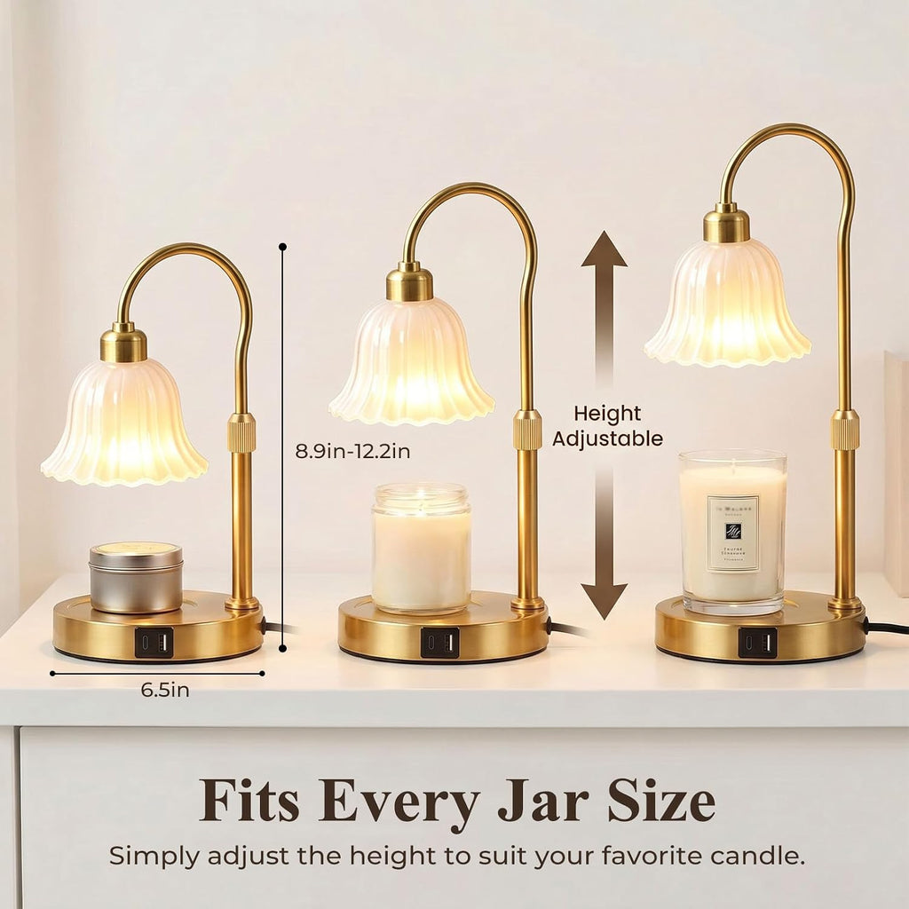DomeStar Gold Candle Warmer Lamp, Flower Wax Melt Lamp with Timer