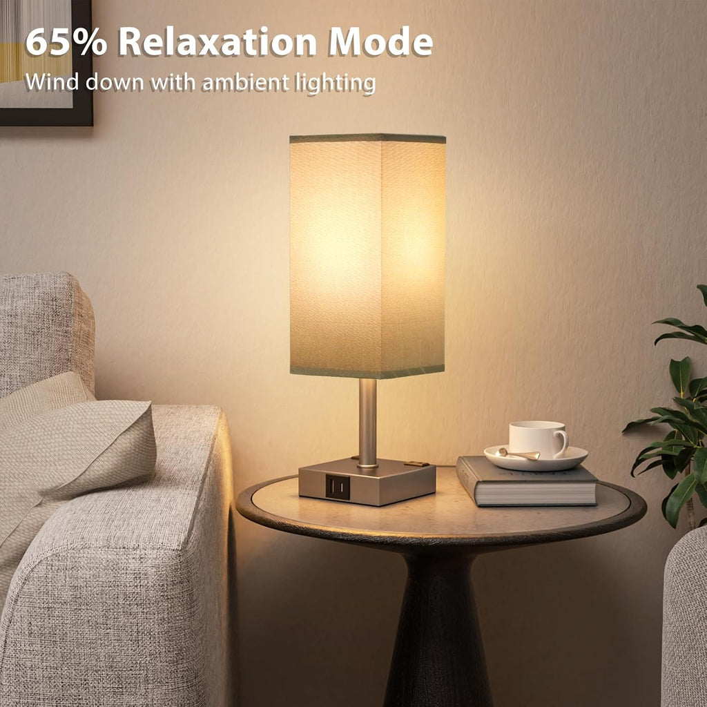 Grey Touch Lamps Set of 2 for Bedroom - Dimmable, USB C+A, 2 AC Outlets